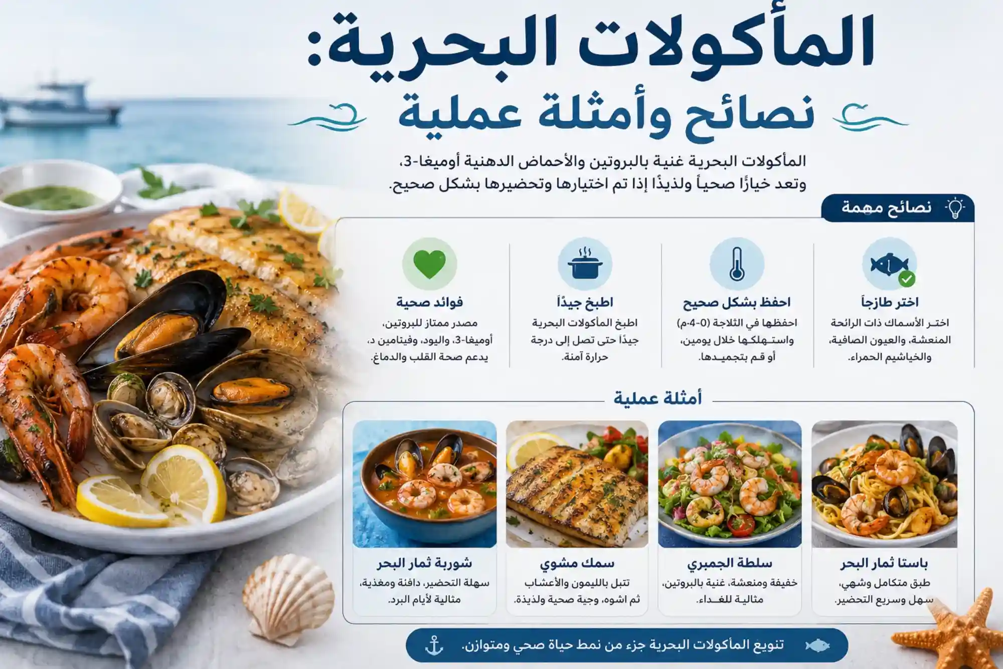 المأكولات البحرية نصائح وأمثلة عملية