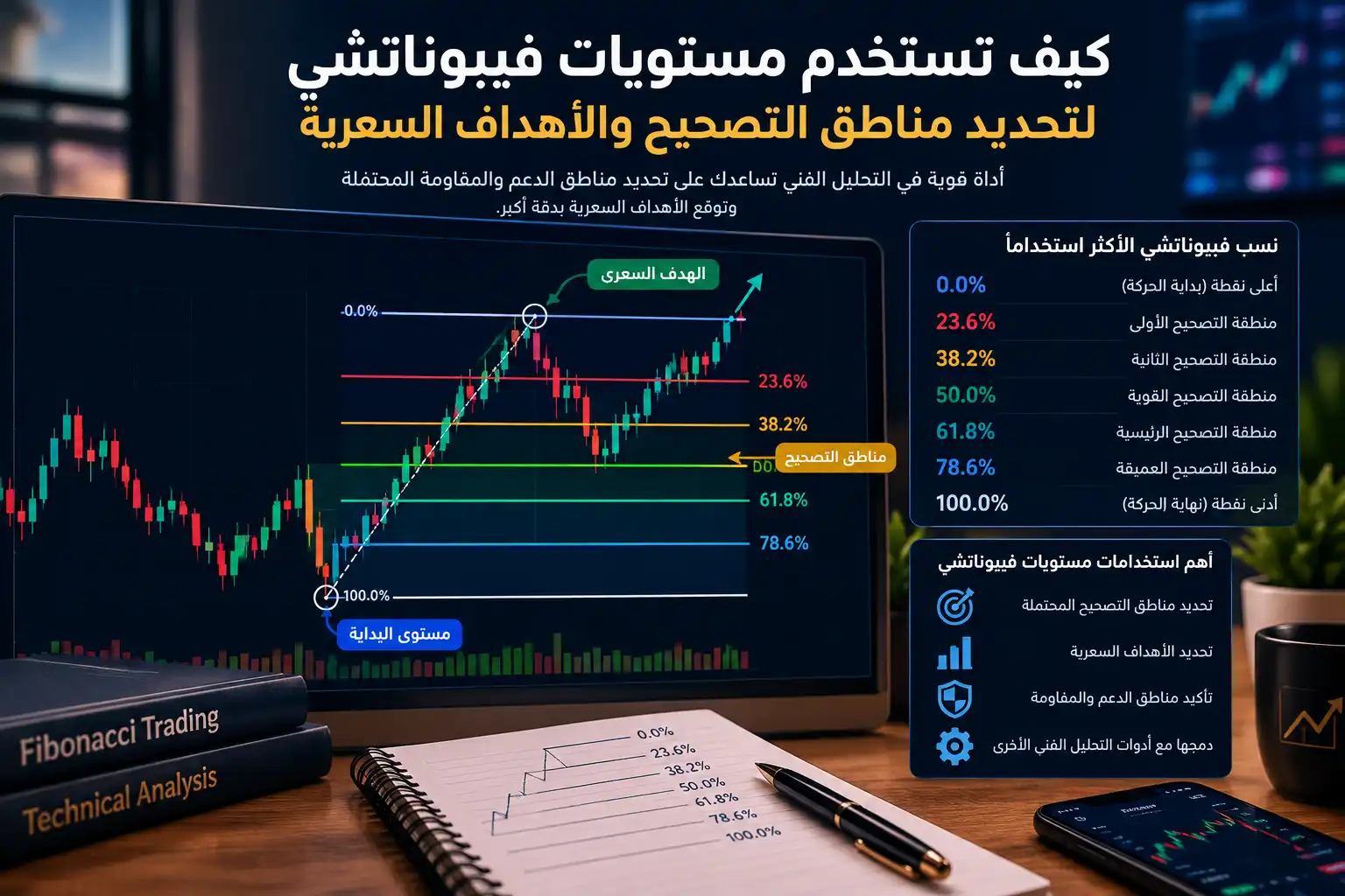 كيف تستخدم مستويات فيبوناتشي لتحديد مناطق التصحيح والأهداف السعرية